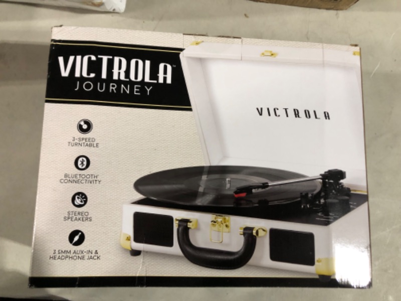 Photo 2 of Victrola Vintage 3-Speed Bluetooth Portable Suitcase Record Player with Built-in Speakers | Upgraded Turntable Audio Sound| White (VSC-550BT-WH) White Record Player