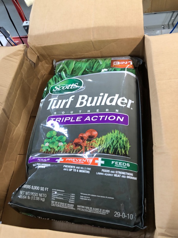 Photo 2 of (no rips or tears) Scotts Turf Builder Southern Triple Action - Combination Weed Killer, Fire Ant Preventer, and Fertilizer, 26.64 lbs., 8,000 sq. ft.