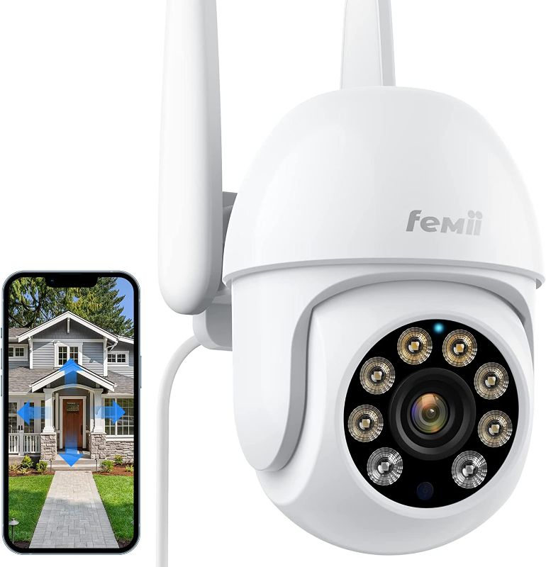 Photo 1 of 2K Security Camera, PTZ 355°View 3MP Security System 2.4GHZ WiFi Security Cameras Outdoor with Color Night Vision, Motion Detection and Alarm, IP66 Waterproof, 2-Way Talk, 24/7 SD Storage