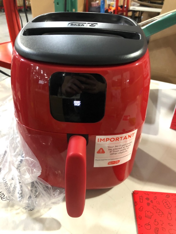 Photo 2 of DASH Tasti-Crisp Digital Air Fryer with AirCrisp Technology, Custom Presets, Temperature Control, and Auto Shut Off Feature, 2.6 Quart - Red & Dash 6-Piece Air Fryer Accessory Kit, 2 Quart, Compact Red Air Fryer + Accessory Kit