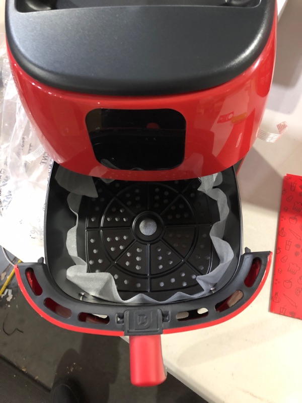 Photo 3 of DASH Tasti-Crisp Digital Air Fryer with AirCrisp Technology, Custom Presets, Temperature Control, and Auto Shut Off Feature, 2.6 Quart - Red & Dash 6-Piece Air Fryer Accessory Kit, 2 Quart, Compact Red Air Fryer + Accessory Kit