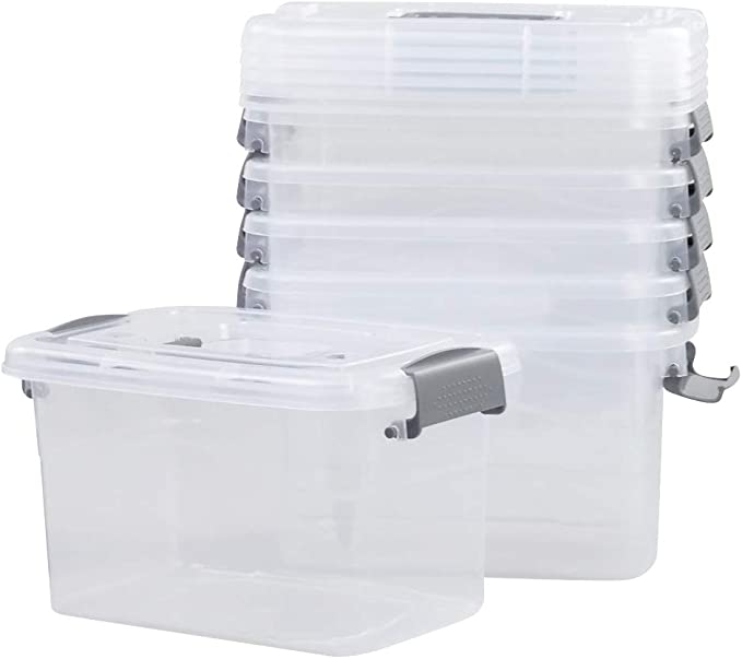 Photo 1 of  6-Pack Home Storage Bins, Plastic Container, Latching Box with Handle (Grey handle)