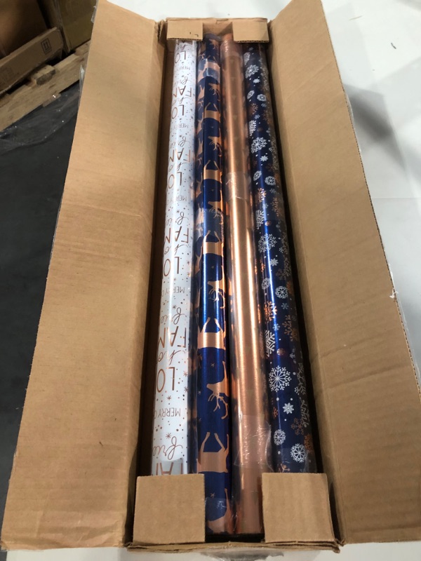Photo 1 of American Greetings Reversible Christmas Wrapping Paper, Navy and Rose Gold 4 Rolls, 80 sq. ft.