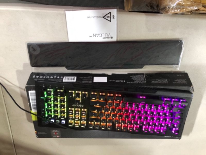 Photo 2 of ROCCAT Vulcan Pro Linear Optical PC Gaming Keyboard, Titan Switch Full Size with Per Key AIMO RGB Lighting, Anodized Aluminum Top Plate and Detachable Palm/Wrist Rest, Low Profile, Black Vulcan Pro Linear Black