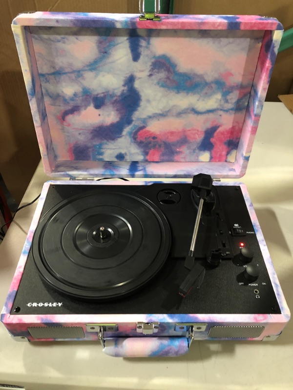 Photo 2 of Crosley CR8005F-TD Cruiser Plus Vintage 3-Speed Bluetooth in/Out Suitcase Vinyl Record Player Turntable, Tye-Dye Bluetooth In/Out Tye-Dye