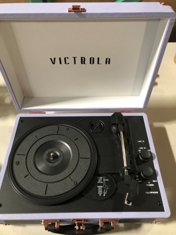 Photo 5 of Victrola Vintage 3-Speed Bluetooth Portable Suitcase Record Player with Built-in Speakers | Lavender (VSC-550BT-LVG) Lavender/Silver Record Player