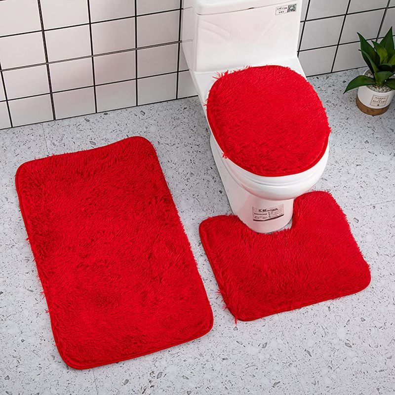 Photo 1 of 3 Piece Bathroom Rug Set - Bath Rug, Contour Mat, ?Red Bathroom Mat? with Non-Slip Backing -Bath Rugs Toilet Mat Set