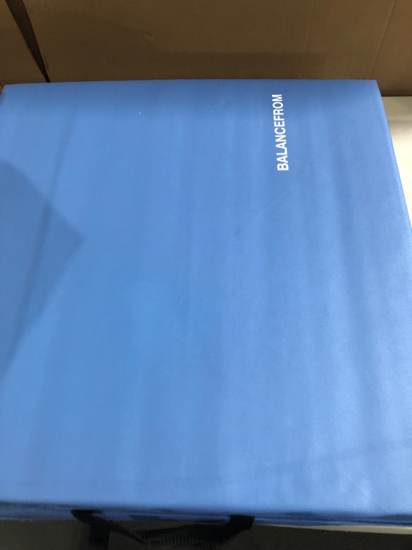 Photo 2 of BalanceFrom 2" Thick Tri-Fold Folding Exercise Mat with Carrying Handles for MMA, Gymnastics and Home Gym Protective Flooring Blue