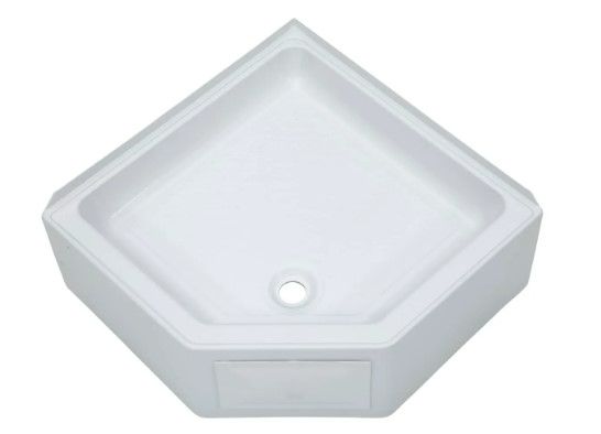 Photo 1 of Corner Shower Pan with Center Drain; 27" x 27" (White)
