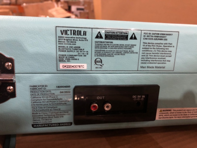 Photo 1 of Victrola Vintage 3-Speed Bluetooth Portable Suitcase Record Player with Built-in Speakers | Upgraded Turntable Audio Sound| Includes Extra Stylus | Turquoise, Model Number: VSC-550BT
