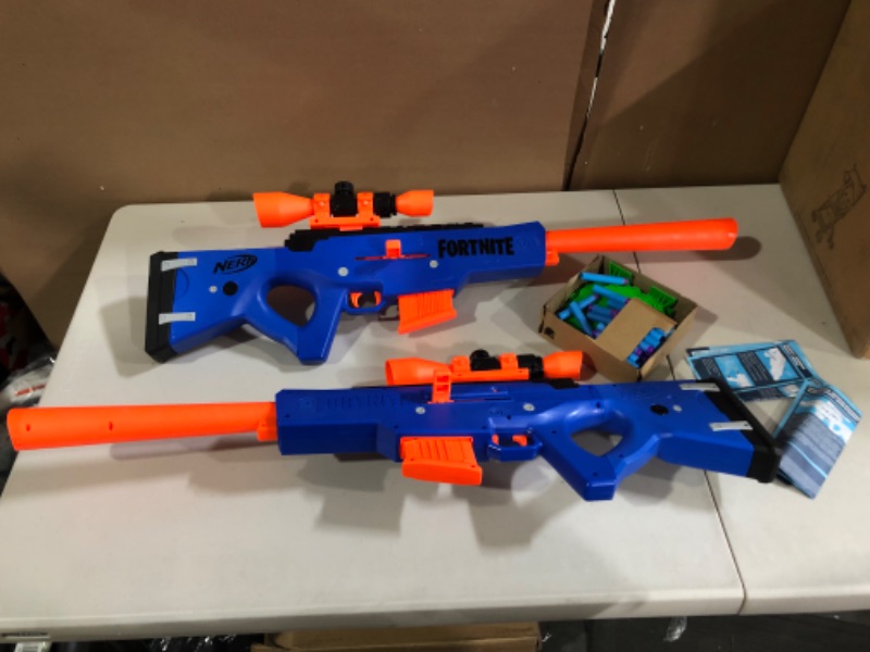Photo 2 of 2pk NERF Fortnite BASR-R Bolt Action Blaster -- Includes 3 Bush Targets, Removable Scope, Removable 6-Dart Clip, 6 Official Elite Darts (Amazon Exclusive) Frustration Free Packaging