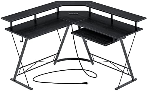 Photo 1 of Rolanstar Computer Desk L Shaped with Power Outlet, 54” Reversible L Shaped Gaming Corner Desk with Monitor Standand Keyboard Tray, Home Office Gaming Desk with USB Port&Hook, Black