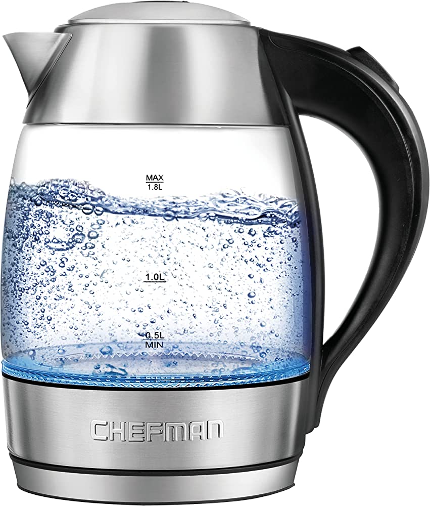 Photo 1 of 4.6 out of 5 stars4,569 Reviews
Chefman Electric Glass Kettle, Fast Boiling W/ LED Lights, Auto Shutoff & Boil Dry Protection, Cordless Pouring, BPA Free, Removable Tea Infuser, 1.8 Liters