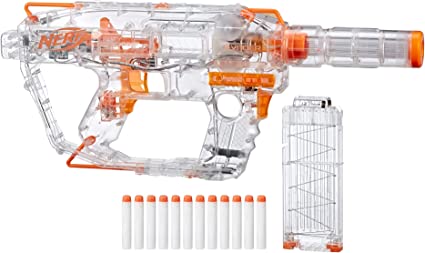 Photo 1 of * Used * NERF Modulus Ghost Ops Evader Motorized Blaster -- Light-Up See-Through Blaster and Barrel Extension,
