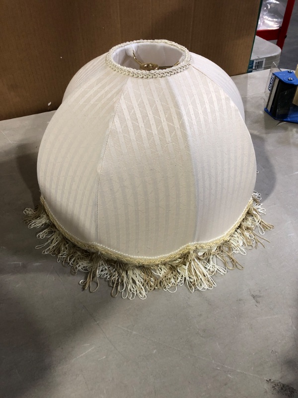 Photo 2 of Aspen Creative 34501, Handsewn Off-White Spider Lamp Shade/Jacquard Textured Fabric with Fringe, 4" Top x 13" Bottom x 10" Slant Height.