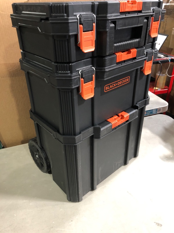 Photo 3 of beyond by BLACK+DECKER, BDST60500APB Stackable Storage System - 3 Piece Set (Small Toolbox, Deep Toolbox, and Rolling Tote)