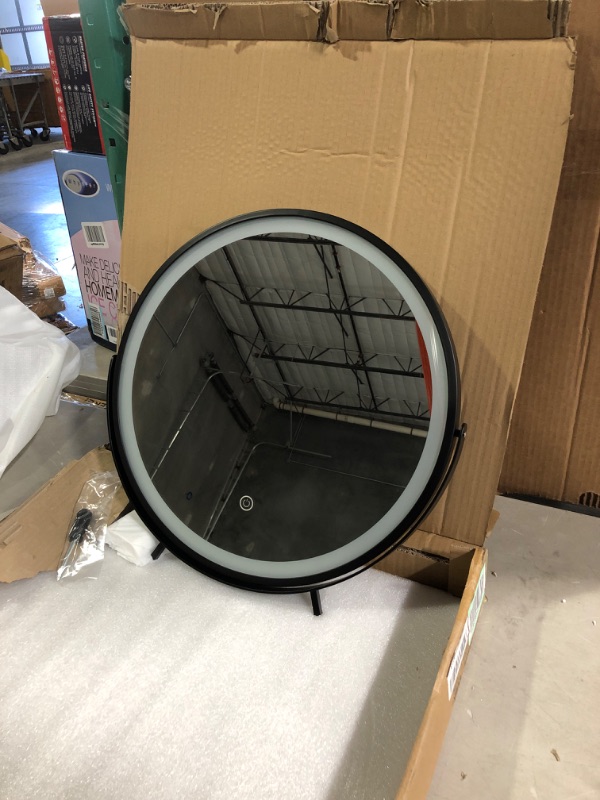 Photo 2 of  Lumen White Light 24 Inch Round LED Mirror, Black Frame 24in 