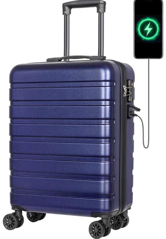 Photo 1 of AnyZip Carry On Luggage 20" Hardside PC ABS Lightweight USB Suitcase with Wheels TSA Lock DarkBlue