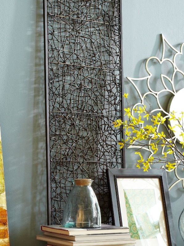 Photo 1 of Classic Metal and Rattan Panel Wall Decor, Unique Metal Artwork for Living Room