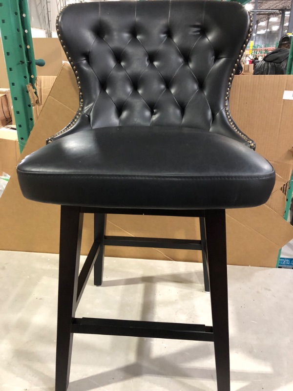 Photo 2 of Amazon Brand – Stone & Beam Morgan Faux Leather Memory-Swivel Counter-Height Barstool, 38.2"H, Black Wax Black Counter Height