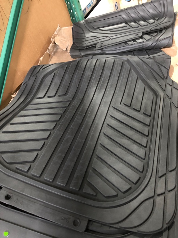 Photo 1 of Amazon Basics 4-Piece All-Weather Protection Heavy Duty Rubber Floor Mats Set with Cargo Liner for Cars, SUVs, and Trucks?Black,Universal Trim to Fit Black Thick Heavy Duty Rubber 4-Piece