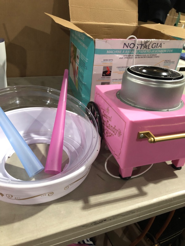 Photo 2 of **SEE NOTES** Nostalgia Retro Countertop Cotton Candy Machine, Vintage Candy Maker Includes 2 Reusable Cones & Scoop, Pink