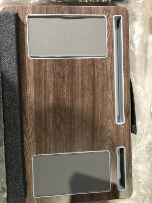 Photo 3 of **NEW**ZHU CHUANG Lap Desk with Device Ledge, Mouse Pad and Phone Holder - Laptop Desk with Cushion for MacBook, Tablet and Notebook - Fits up to 17 Inch Laptops Taupe Wood Grain