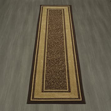 Photo 1 of Ottomanson Ottohome Collection Non-Slip Rubberback Bordered Design 2x7 Indoor Runner Rug, 1'10" x 7', Brown