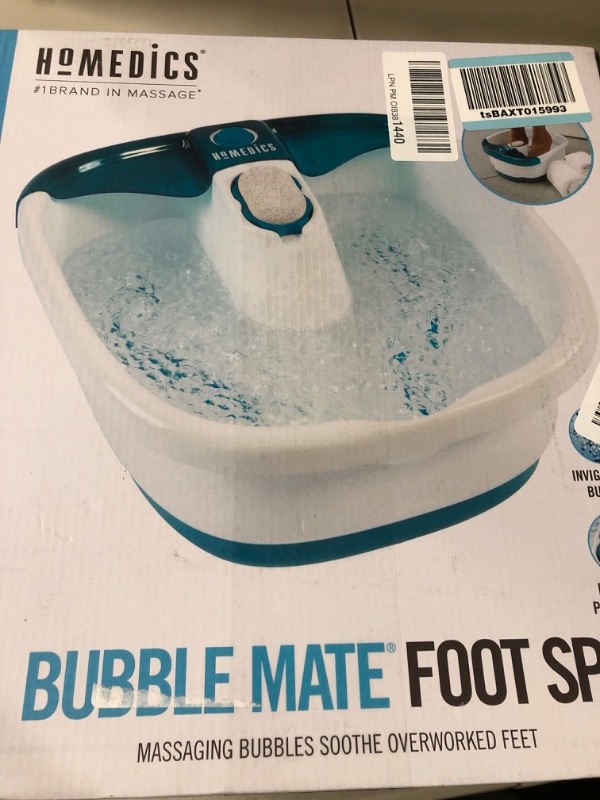 Photo 2 of HoMedics Bubble Mate Foot Spa, Toe Touch Controlled Foot Bath with Invigorating Bubbles and Splash Proof, Raised Massage nodes and Removable Pumice Stone