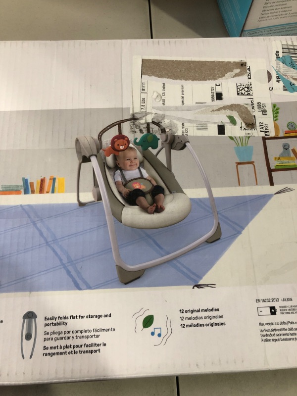 Photo 2 of Ingenuity Soothe 'n Delight 6-Speed Compact Portable Baby Swing with Music and Bar, Folds for Easy Travel - Cozy Kingdom