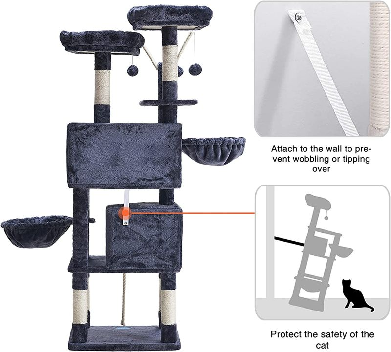 Photo 2 of (BRAND NEW) Hey-brother Multi-Level Cat Tree Condo for Large Cats, Cat Tower with Scratching Board, Padded Plush Perch and Cozy Basket Smoky Gray MPJ0025G