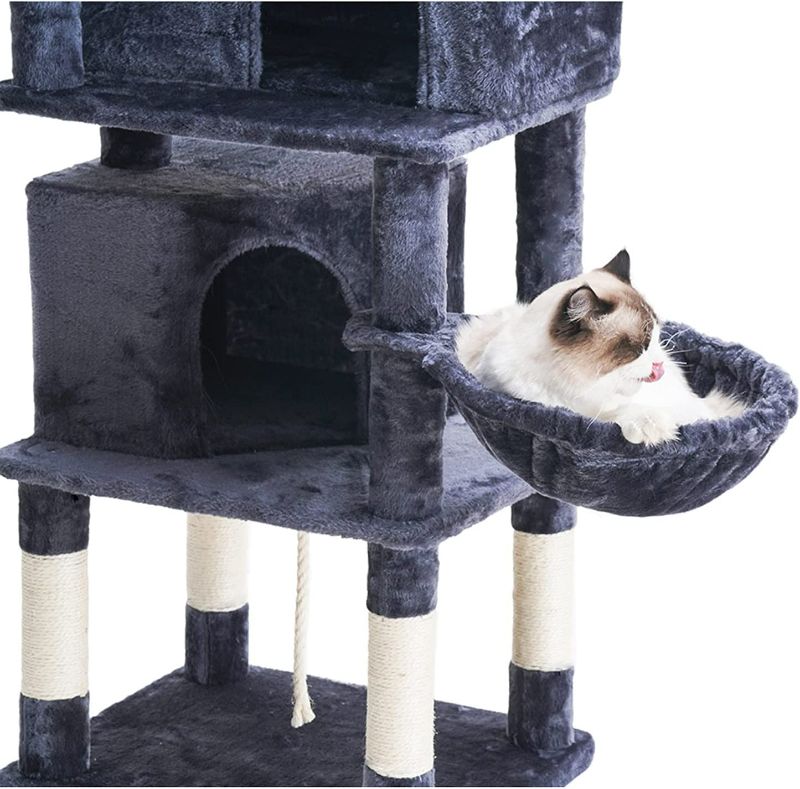 Photo 3 of (BRAND NEW) Hey-brother Multi-Level Cat Tree Condo for Large Cats, Cat Tower with Scratching Board, Padded Plush Perch and Cozy Basket Smoky Gray MPJ0025G