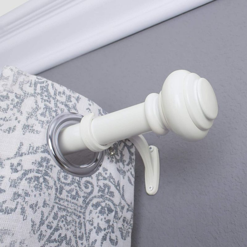 Photo 3 of (NEW) Single Curtain Rod, 72 to 144-Inch, Bright White & Urn Curtain Holdbacks, One Size.