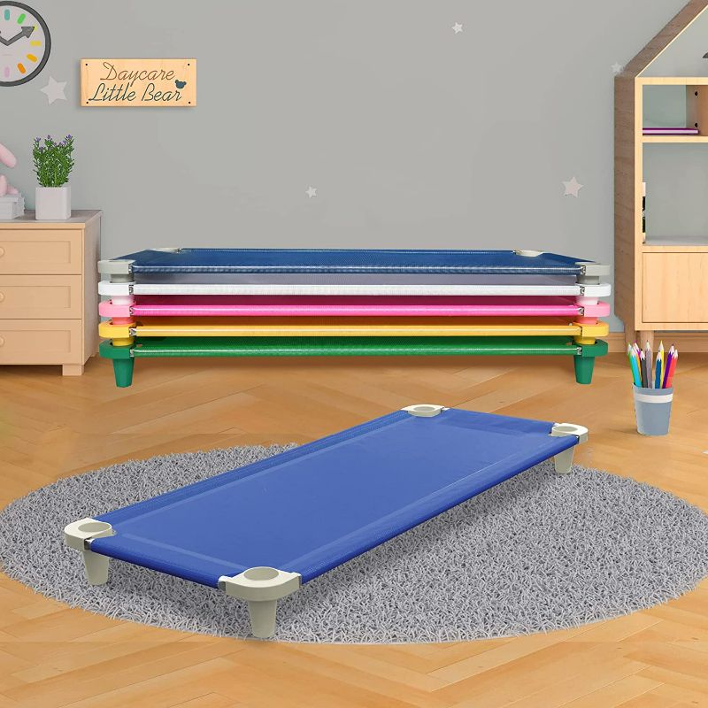 Photo 2 of Acrimet Premium Stackable Nap Cot (Stainless Steel Tubes) (Blue Cot - Grey Feet) (1 Unit)