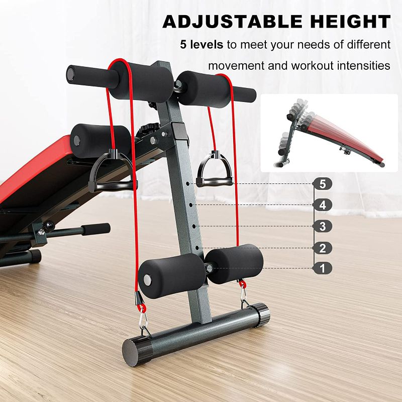 Photo 3 of (NEW) Lightweight Sit Up Bench for abs Incline with Resistant Bands Foldable Slant Bench for Ab Exercises Decline Curved Ab Bench with 5 Adjustable Height for Strength Training Workout.