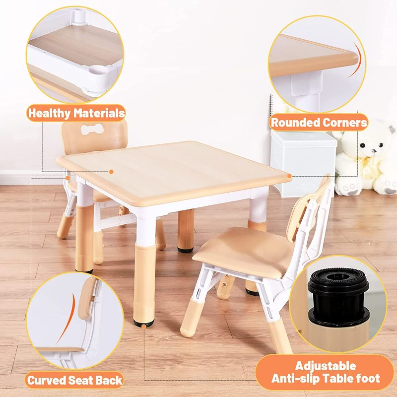 Photo 3 of FUNLIO Kids Table and 4 Chairs Set, Height Adjustable Toddler Table and Chair Set for Ages 3-8, Easy to Wipe CPC & CE Approved?5-Piece Set?