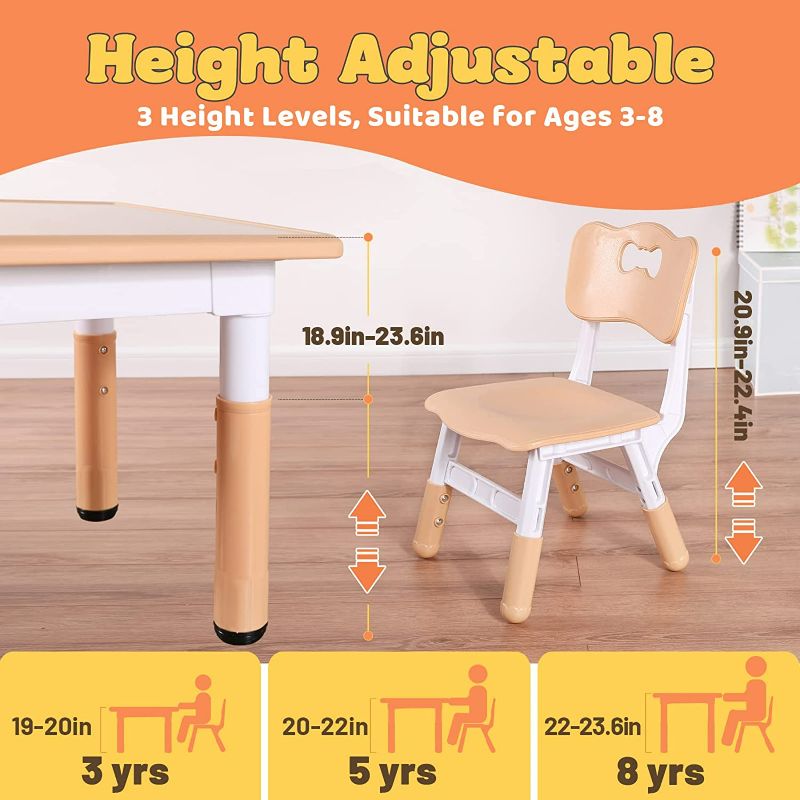 Photo 2 of FUNLIO Kids Table and 4 Chairs Set, Height Adjustable Toddler Table and Chair Set for Ages 3-8, Easy to Wipe CPC & CE Approved?5-Piece Set?