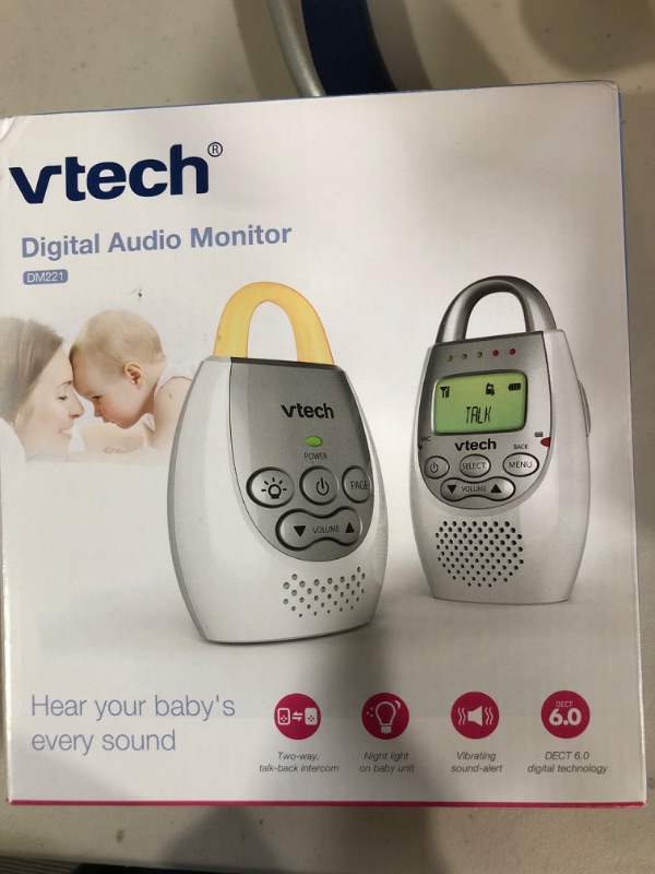 Photo 2 of  Audio Baby Monitor  Vibrating Sound-Alert, Talk Back Intercom & Night Light Loop, White/Silver