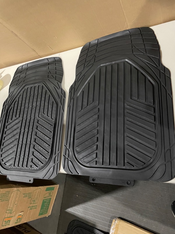 Photo 3 of BDK M783 DuraChannel Heavy Duty Rubber Car Floor Mats Liner for Auto - All Weather 3 Piece Set Front & Rear, Fits Car Truck SUV Van, Universal Trim to Fit Black