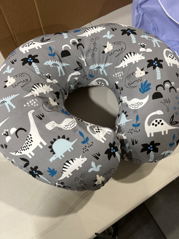 Photo 2 of Boppy Nursing Pillow and Positioner—Original | Gray Dinosaurs with White, Black and Blue | Breastfeeding, Bottle Feeding, Baby Support | With Removable Cotton Blend Cover | Awake-Time Support