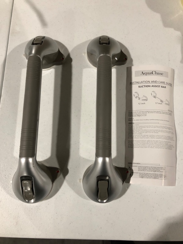 Photo 2 of AquaChase 2-Pack 17“ Suction Shower Grab Bar with Indicators  Gray