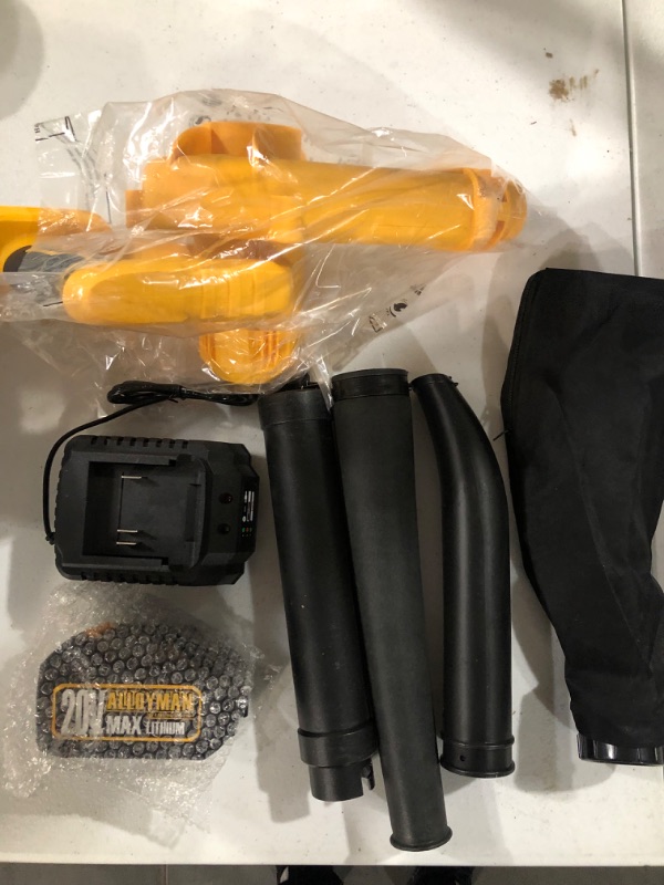 Photo 1 of Alloyman Leaf Blower, 20V Cordless Leaf Blower, with 4.0Ah Battery & Charger, 2-in-1 Electric Leaf Blower & Vacuum for Yard Cleaning/Snow Blowing. Yellow1
