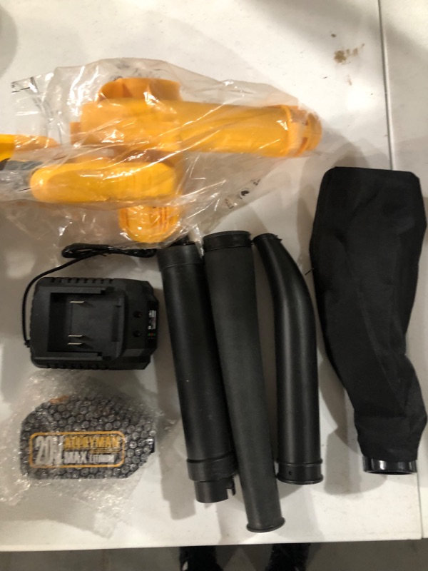Photo 1 of Alloyman Leaf Blower, 20V Cordless Leaf Blower, with 4.0Ah Battery & Charger, 2-in-1 Electric Leaf Blower & Vacuum for Yard Cleaning/Snow Blowing. Yellow1