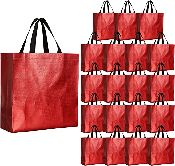 Photo 1 of 2pack of 50 bags Pack Glossy Reusable Grocery Bags Shopping Tote Bag - Red