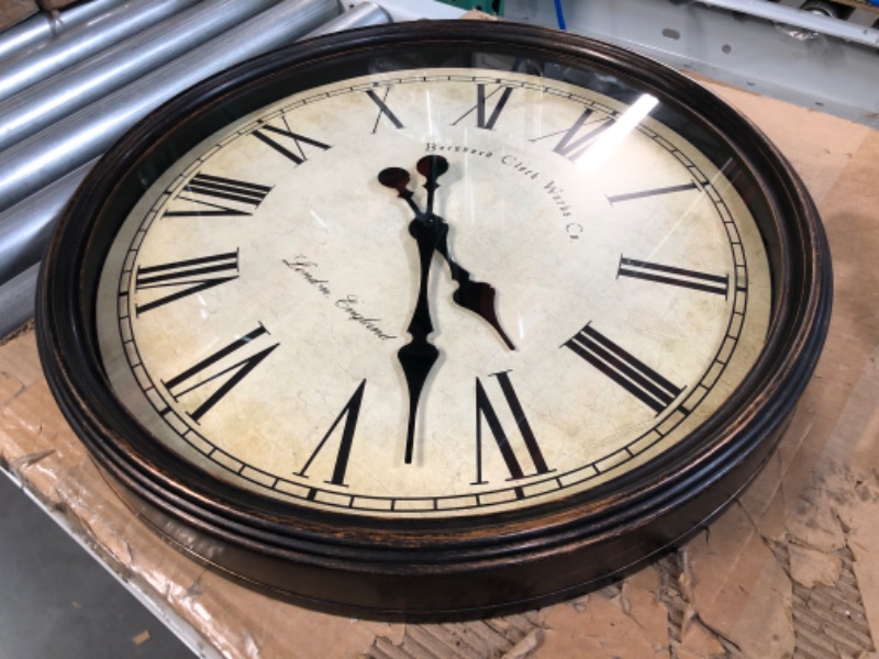 Photo 2 of **SEE NOTES** Bernhard Products Large Decorative Wall Clock 20 Inch Silent Non Ticking Battery Operated Quartz Vintage Stylish with Rustic Dark Brown Rim