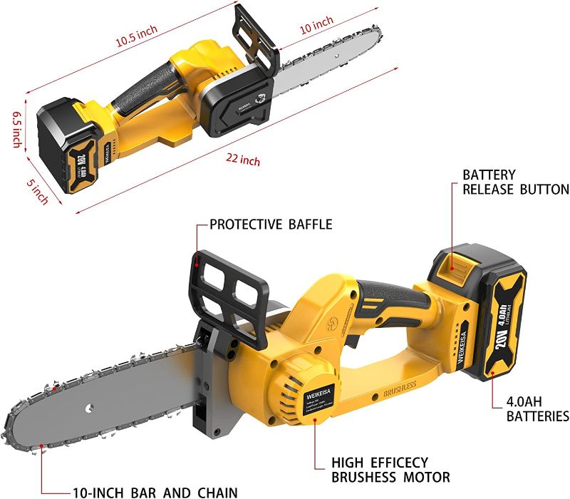 Photo 1 of **MISSING VARIOUS PIECES, SEE PHOTOS** Weikeisa 10''Handheld Brushless Cordless Chainsaw