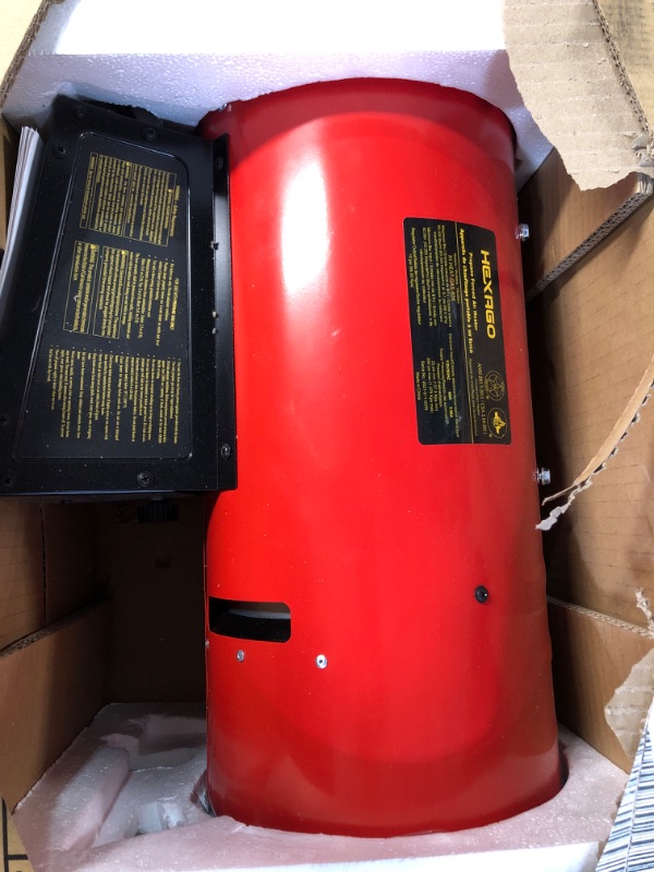 Photo 2 of **USED** HEXAGO 60,000 BTU Adjustable Portable Liquid Propane Gas Forced Air Heater, Red, Heating up to 1,500 sqft