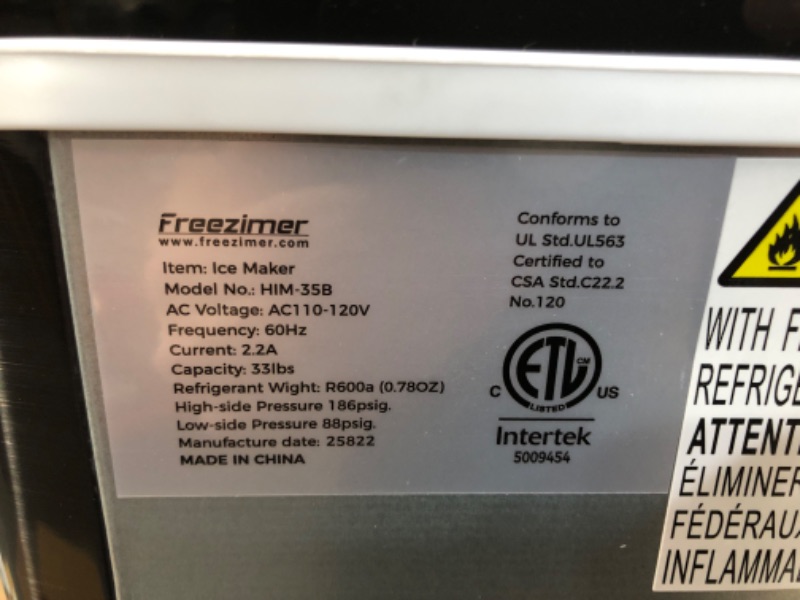 Photo 2 of **TURNS ON, UNABLE TO FULLY TEST** Ice Maker Machine for Countertop, Freezimer 33 lbs/24Hrs, 9 Cubes Ready in 6 Mins Self-Cleaning Electric Ice Machine 