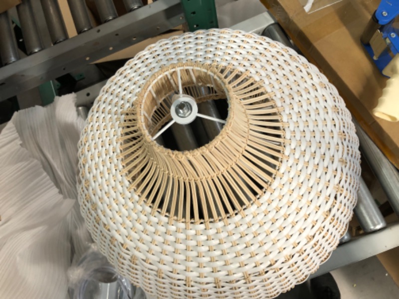 Photo 3 of **USED BUT APPEARS NEW**  White Rattan Pendant Light, Arturesthome Wicker Hanging Ceiling Light Chandelier