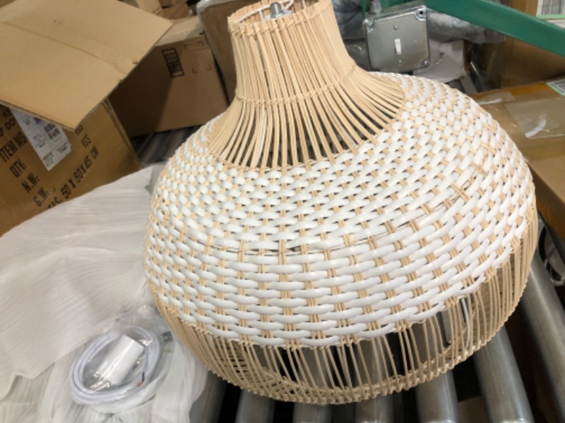 Photo 4 of **USED BUT APPEARS NEW**  White Rattan Pendant Light, Arturesthome Wicker Hanging Ceiling Light Chandelier